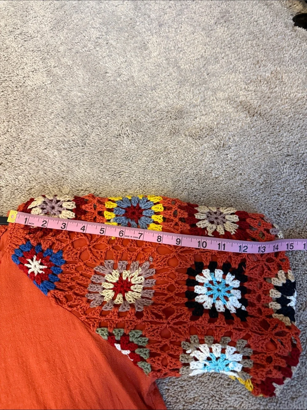 Umgee Rust Woven Tunic with Multicolor Crochet Sleeves - Picture 12 of 12